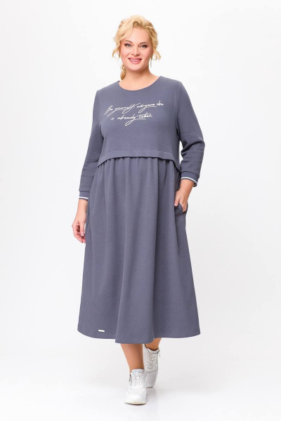 Трикотажное платье с декоративной печатью и сборкой по верхнему срезу Swallow 696 графит - фото 2