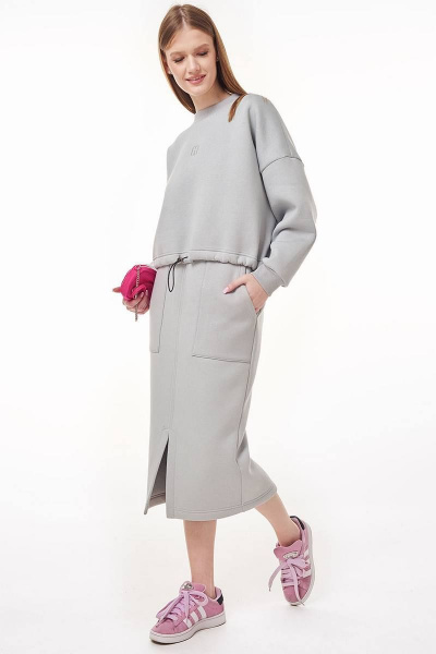 Серый костюм из трикотажа с юбкой и укороченным свитшотом GO F7056/29-01.164-170 - фото 8