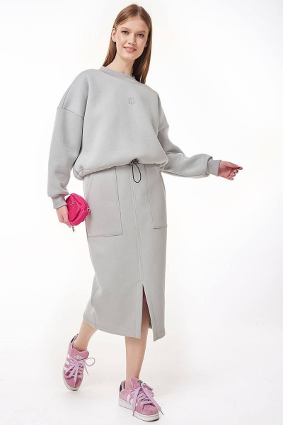 Серый костюм из трикотажа с юбкой и укороченным свитшотом GO F7056/29-01.164-170 - фото 6