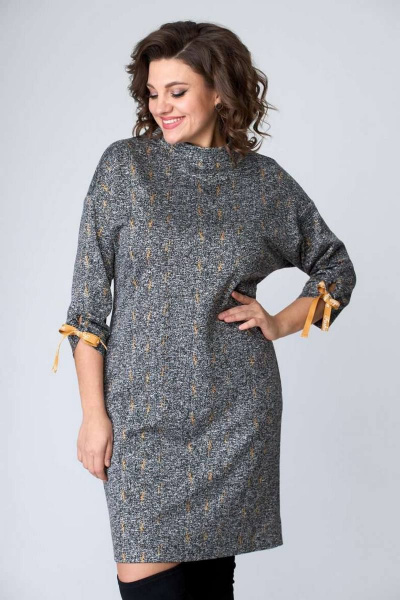 Длинное трикотажное платье с клетчатым и однотонным дизайном Danaida 2148 серый - фото 11