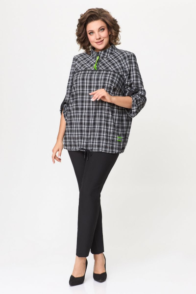 Демисезонная черная туника из текстиля и хлопка DaLi 5656А чёрно-белая клетка - фото 7