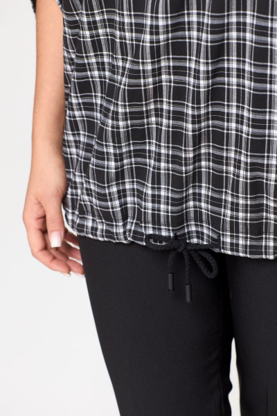 Демисезонная черная туника из текстиля и хлопка DaLi 5656А чёрно-белая клетка - фото 6