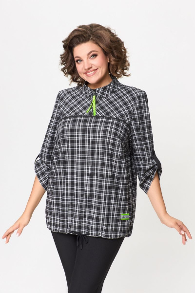 Демисезонная черная туника из текстиля и хлопка DaLi 5656А чёрно-белая клетка - фото 1