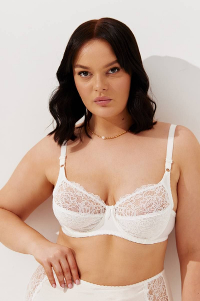 Белый бюстгальтер с кружевом, сеткой и трикотажем Леди Леда 403-277 - фото 1
