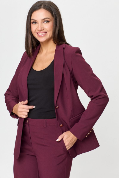 Женский демисезонный деловой костюм из хлопка БелЭльСтиль 205-2_80_22+596-2_79_22 бордо - фото 5