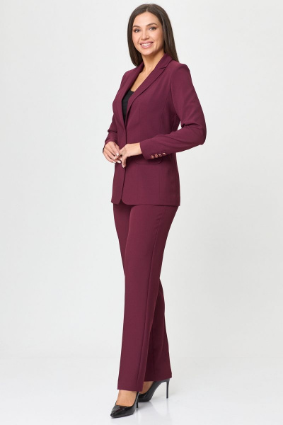 Женский демисезонный деловой костюм из хлопка БелЭльСтиль 205-2_80_22+596-2_79_22 бордо - фото 3