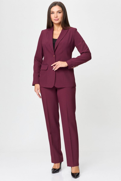 Женский демисезонный деловой костюм из хлопка БелЭльСтиль 205-2_80_22+596-2_79_22 бордо - фото 2