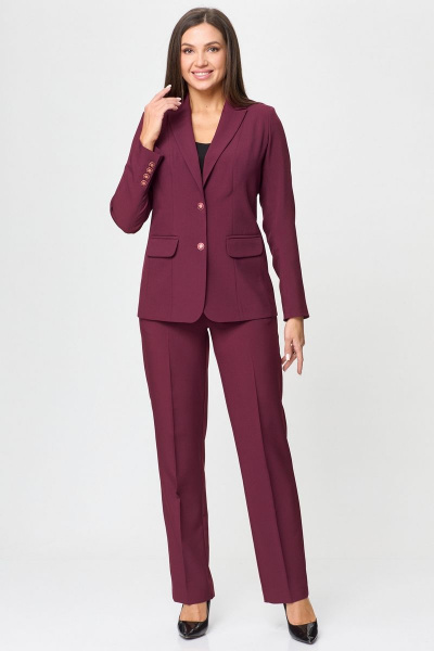 Женский демисезонный деловой костюм из хлопка БелЭльСтиль 205-2_80_22+596-2_79_22 бордо - фото 1