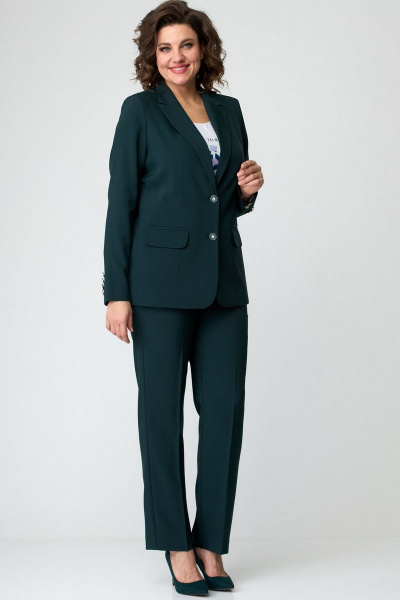 Пара женских брюк и жакет из хлопка для офиса БелЭльСтиль 205-2_80_22+596-2_79_22 изумруд - фото 3