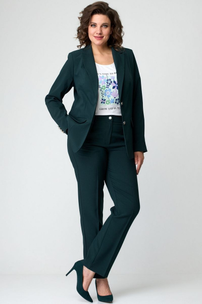 Пара женских брюк и жакет из хлопка для офиса БелЭльСтиль 205-2_80_22+596-2_79_22 изумруд - фото 2