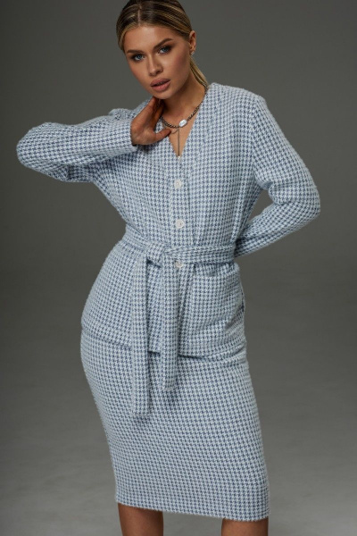 Костюм из трикотажа с жакетом и юбкой в голубом цвете Galean Style 914.1 серо-голубой - фото 7