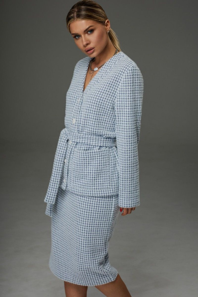 Костюм из трикотажа с жакетом и юбкой в голубом цвете Galean Style 914.1 серо-голубой - фото 6