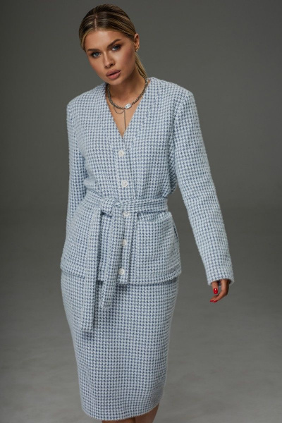 Костюм из трикотажа с жакетом и юбкой в голубом цвете Galean Style 914.1 серо-голубой - фото 3