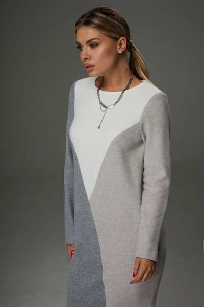 Демисезонное платье из текстиля с шифоновой вставкой и аппликацией Galean Style 918 беж - фото 7