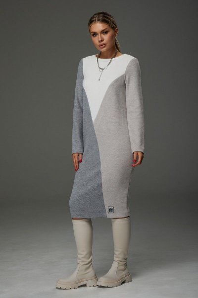 Демисезонное платье из текстиля с шифоновой вставкой и аппликацией Galean Style 918 беж - фото 4