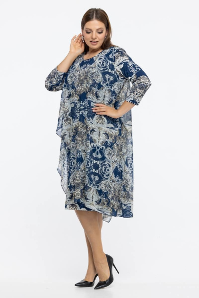 Платье свободного кроя с рукавом 3/4 в демисезон Avila 0945 синий - фото 6