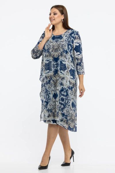 Платье свободного кроя с рукавом 3/4 в демисезон Avila 0945 синий - фото 5