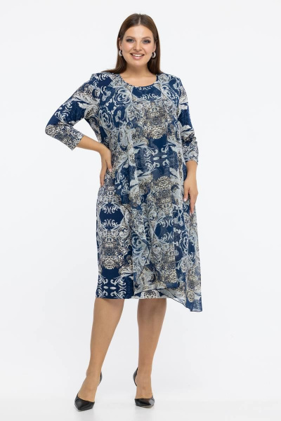 Платье свободного кроя с рукавом 3/4 в демисезон Avila 0945 синий - фото 4