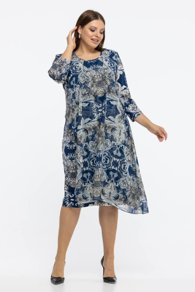 Платье свободного кроя с рукавом 3/4 в демисезон Avila 0945 синий - фото 3