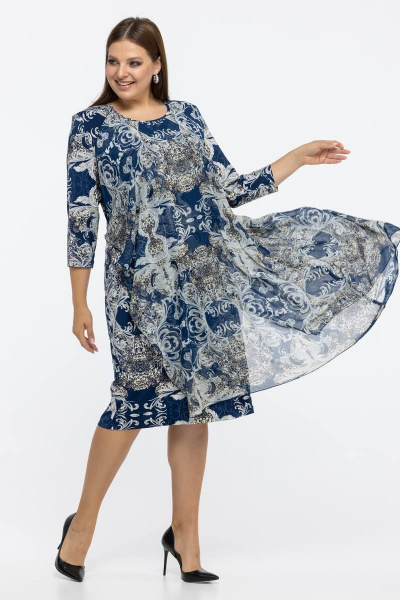 Платье свободного кроя с рукавом 3/4 в демисезон Avila 0945 синий - фото 2