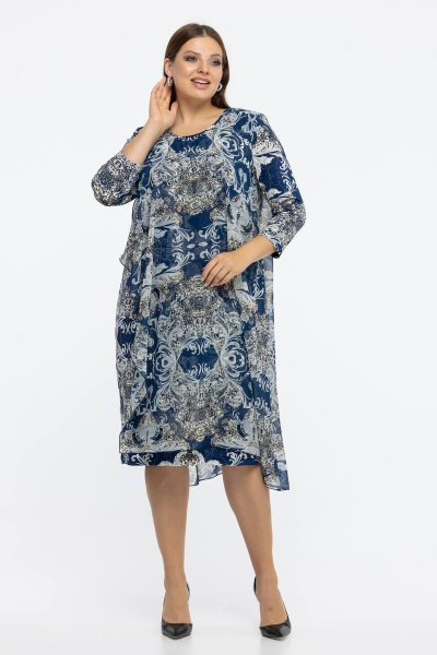 Платье свободного кроя с рукавом 3/4 в демисезон Avila 0945 синий - фото 1
