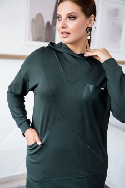 Демисезонное платье из вискозы и эко-кожи с капюшоном ASV 2487 зеленый - фото 4