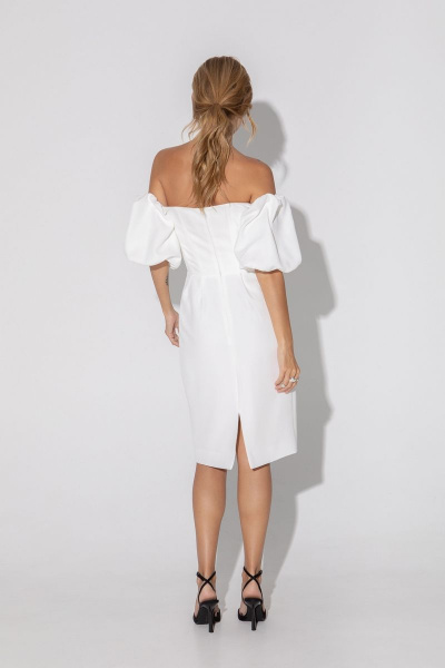 Платье на подкладке корсетное миди с пышными рукавами нарядное PiRS 4984 белый - фото 2