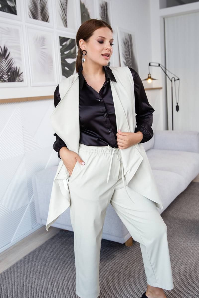 Брюки деловые с карманами и прямым кроем, длина 93 см ASV 2524 бежевый - фото 1