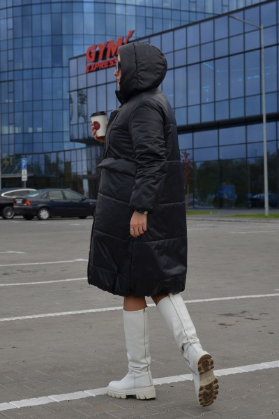 Стеганое демисезонное пальто свободного кроя DOGGI 5028 черный - фото 8