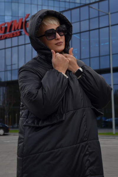 Стеганое демисезонное пальто свободного кроя DOGGI 5028 черный - фото 7