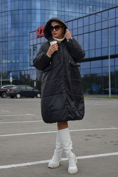 Стеганое демисезонное пальто свободного кроя DOGGI 5028 черный - фото 6