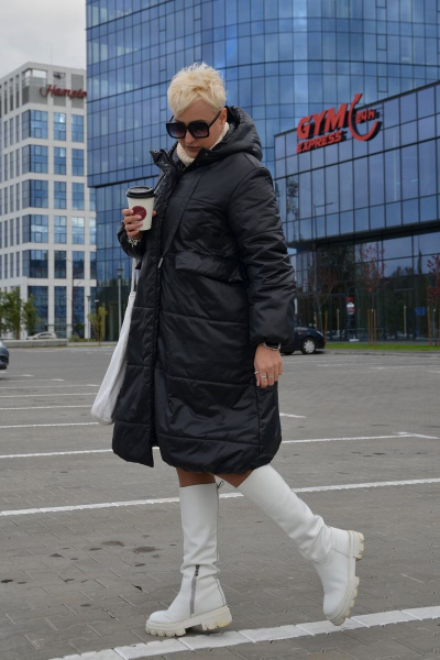 Стеганое демисезонное пальто свободного кроя DOGGI 5028 черный - фото 5