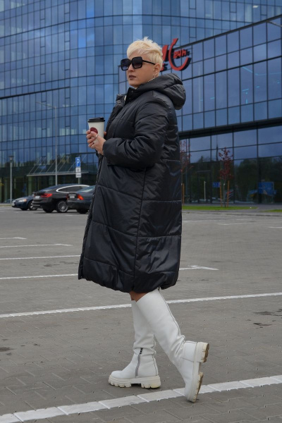 Стеганое демисезонное пальто свободного кроя DOGGI 5028 черный - фото 4