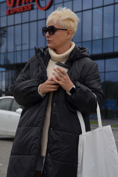 Стеганое демисезонное пальто свободного кроя DOGGI 5028 черный - фото 3