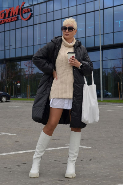 Стеганое демисезонное пальто свободного кроя DOGGI 5028 черный - фото 2