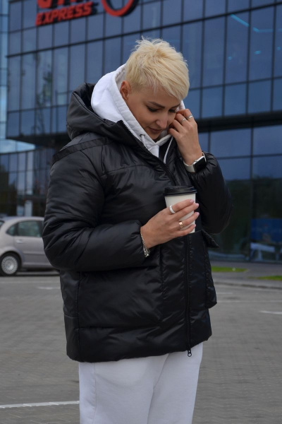 Демисезонная куртка прямого силуэта с капюшоном DOGGI 6361 черный - фото 5