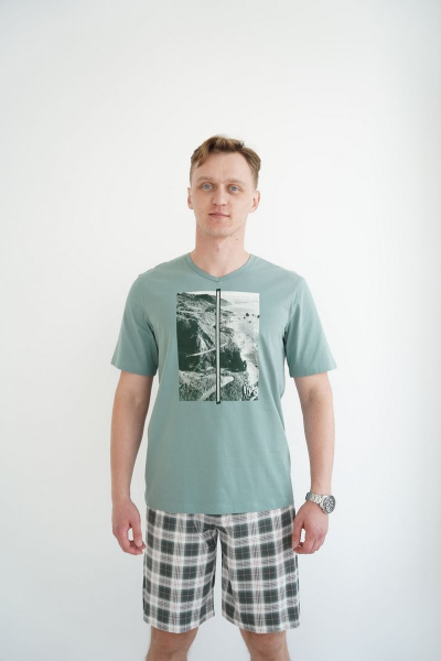 Майка, шорты Купалинка 265002.182-188 к.полынь,клетка2 - фото 1