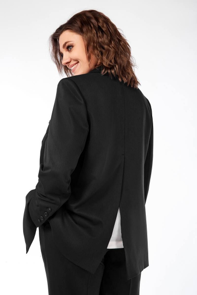 Трехпредметный деловой костюм: жакет, блузка, брюки Ольга Стиль С-823 черный - фото 5