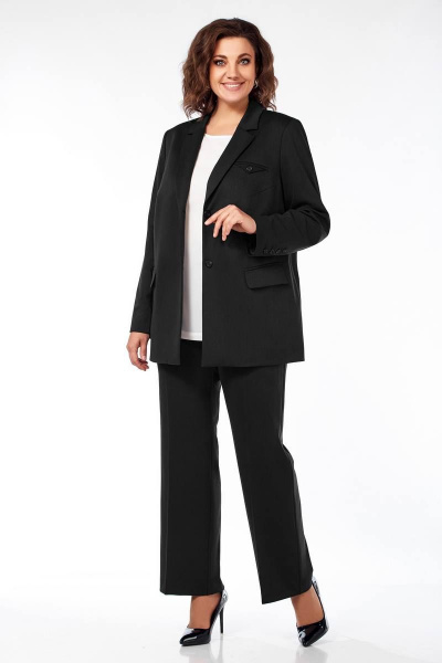 Трехпредметный деловой костюм: жакет, блузка, брюки Ольга Стиль С-823 черный - фото 4