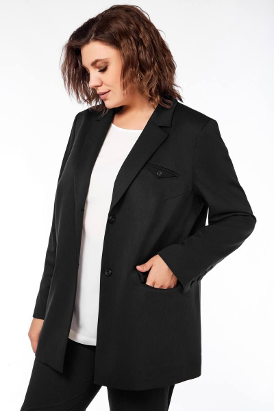 Трехпредметный деловой костюм: жакет, блузка, брюки Ольга Стиль С-823 черный - фото 3