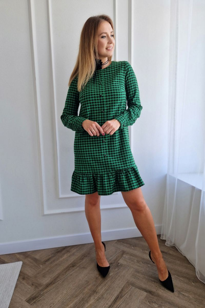 Платье женское А-силуэт с воланом по низу и длинным рукавом ESKA brand Д-83/М зеленый - фото 2