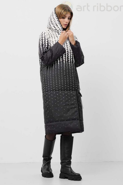 Зимняя прямого кроя куртка-пальто с капюшоном из плащёвой ткани Art Ribbon M3942K - фото 3