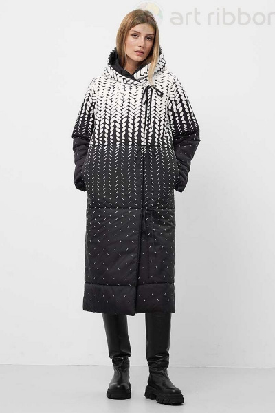 Зимняя прямого кроя куртка-пальто с капюшоном из плащёвой ткани Art Ribbon M3942K - фото 2