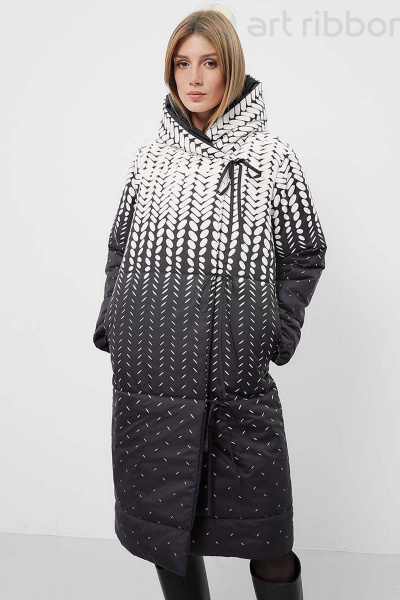 Зимняя прямого кроя куртка-пальто с капюшоном из плащёвой ткани Art Ribbon M3942K - фото 1
