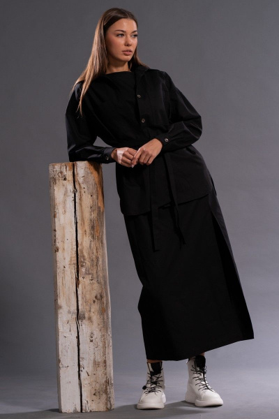 Костюм платье рубашка пояс черный из текстиля хлопка Kivviwear 41004133.04 - фото 9