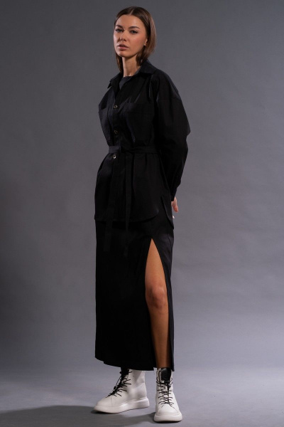 Костюм платье рубашка пояс черный из текстиля хлопка Kivviwear 41004133.04 - фото 4