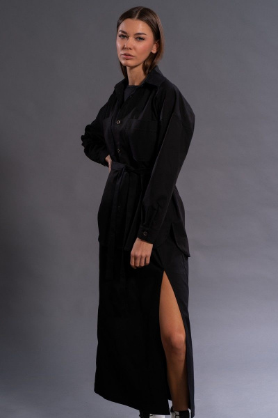 Костюм платье рубашка пояс черный из текстиля хлопка Kivviwear 41004133.04 - фото 3