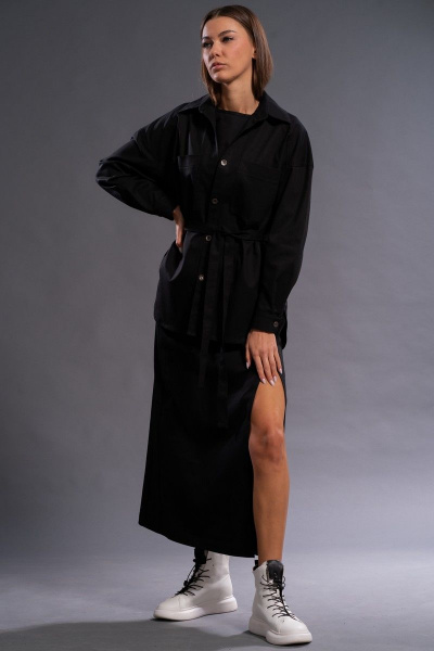 Костюм платье рубашка пояс черный из текстиля хлопка Kivviwear 41004133.04 - фото 1