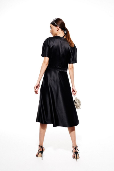 Платье приталенное миди с декоративной вышивкой ELLETTO 1974 черный - фото 10