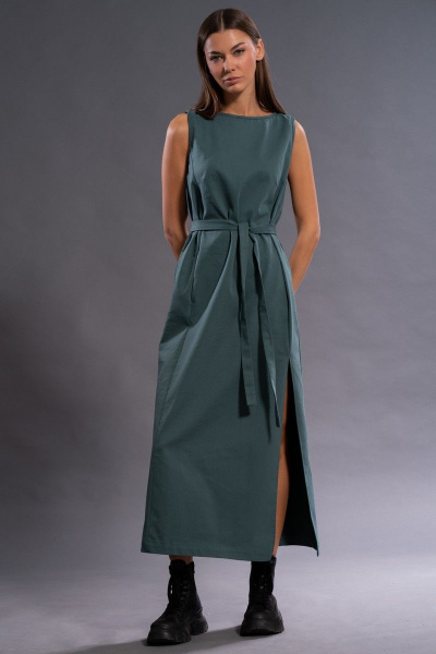 Длинное удлиненное платье из хлопка с поясом Kivviwear 4133.05 - фото 10